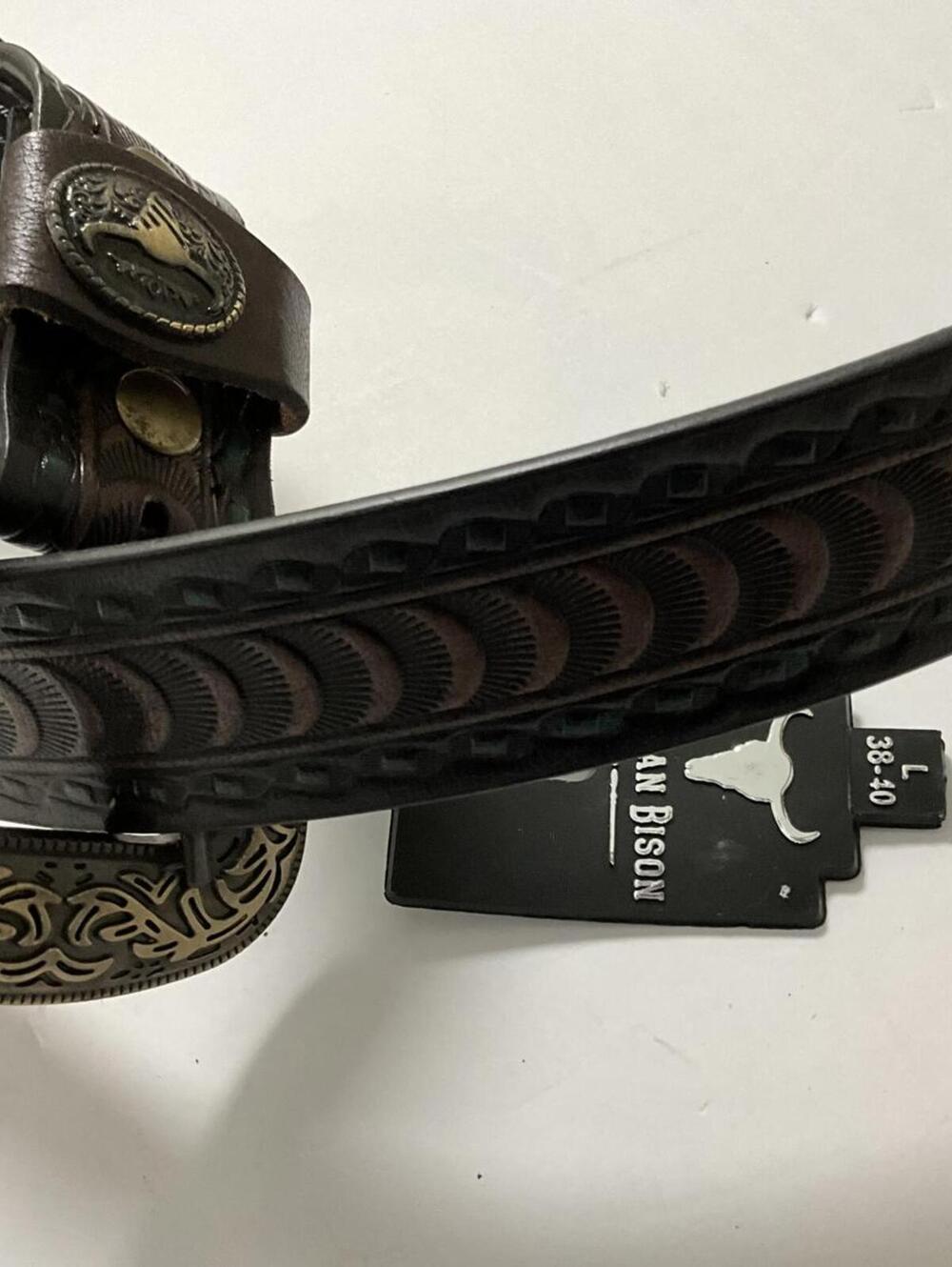 American Bison Genuine Leather Western Belt with Decorative Buckle